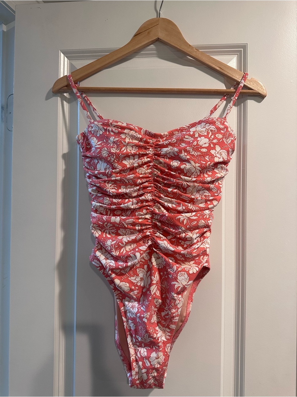 J. Crew Pink Floral Ruched One-Piece Swimsuit